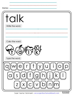 Write, Color, Type: Talk Sight Words Individual Worksheet