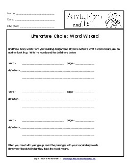 Literature Circles: Word Wizard Book Sarah Plain And Tall Worksheet