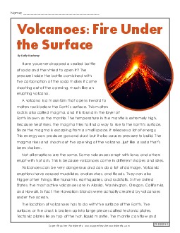 Volcanoes: Fire Under the Surface Rocks Earth Worksheet