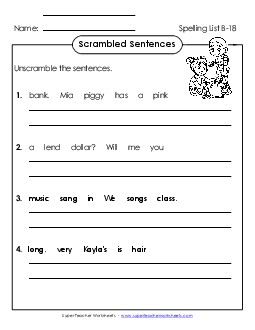 Scrambled Sentences (B-18) Spelling B Worksheet