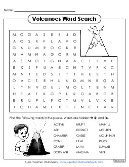 Volcanoes Word Search Wordsearch Worksheet