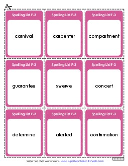 Flashcards (F-3) Spelling F Worksheet