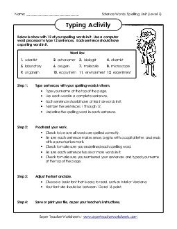 Typing Sentences Spelling E Worksheet