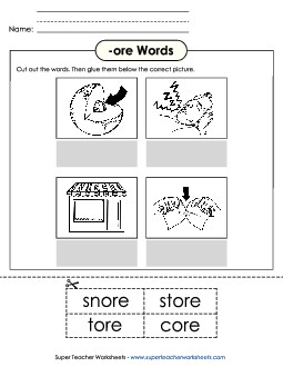 Cut and Glue (-ore) Word Families Worksheet