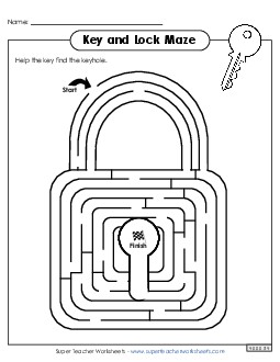 Key and Lock Maze Brainteasers Worksheet