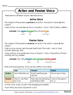 Active & Passive Voice Anchor Chart 6th Grade ELA Worksheet