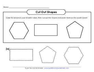 Hexagon, Pentagon, Rectangle  Scissor Skills Worksheet