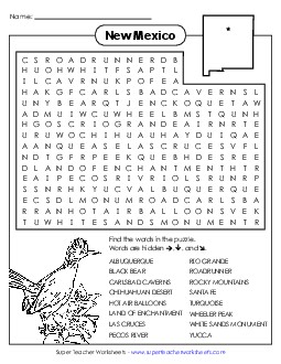 Word Search Puzzle States Individual Worksheet