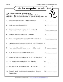 Fix the Misspelled Words  Spelling E Worksheet