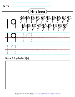 Trace, Write, Draw:  Nineteen Counting Worksheet