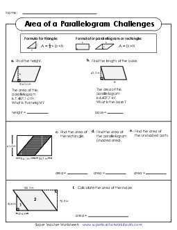 Area of a Parallelogram Challenges (Advanced) Worksheet