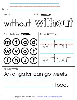 Worksheet 1: Without Free Sight Words Individual Worksheet