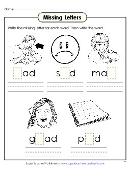 Missing Letters (-ad) Word Families Worksheet