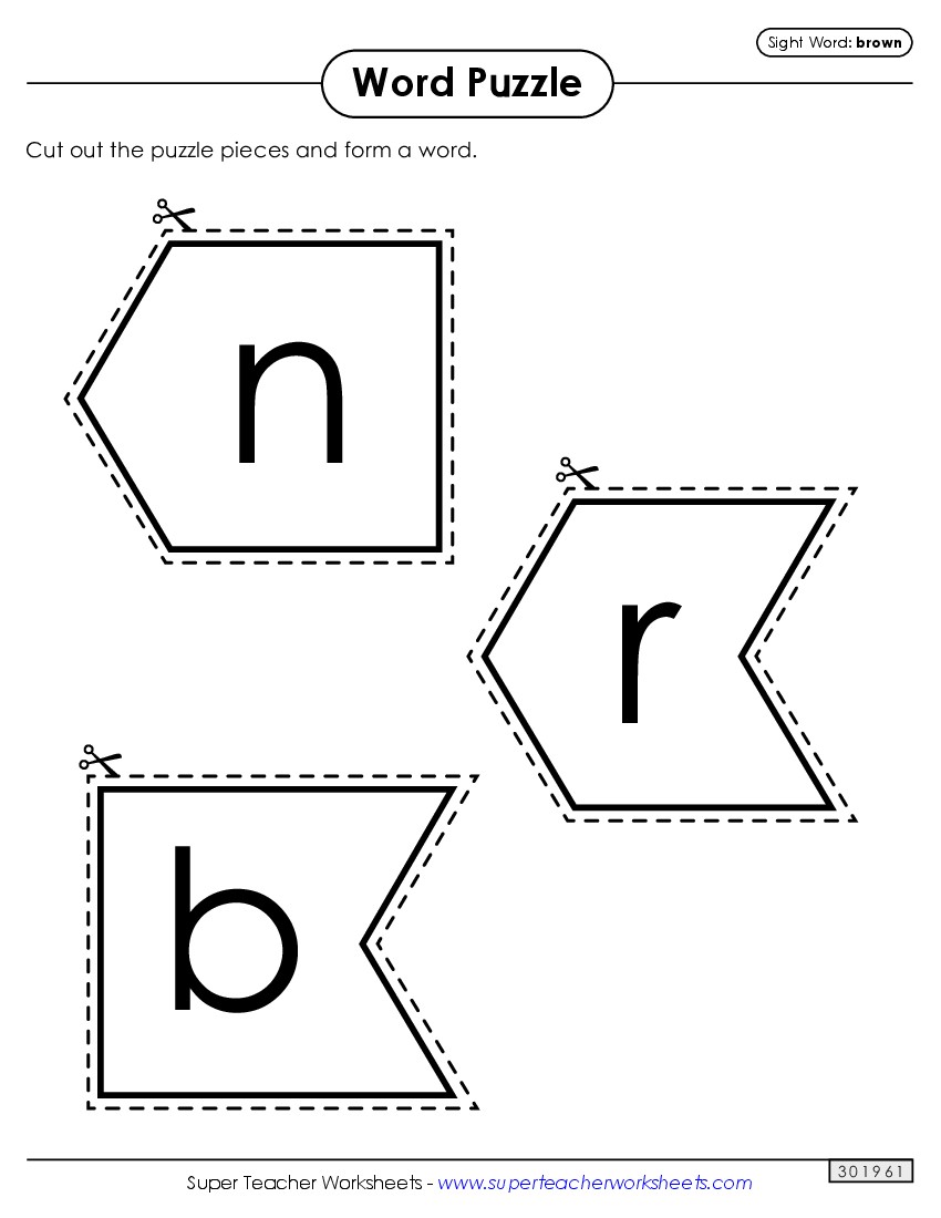 Word Puzzle: Brown Sight Words Individual Worksheet