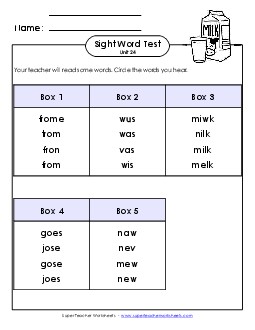 Whole Class Test (Unit 24) Sight Words Worksheet