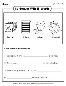 Sentences with BL Words  Phonics Blends Worksheet