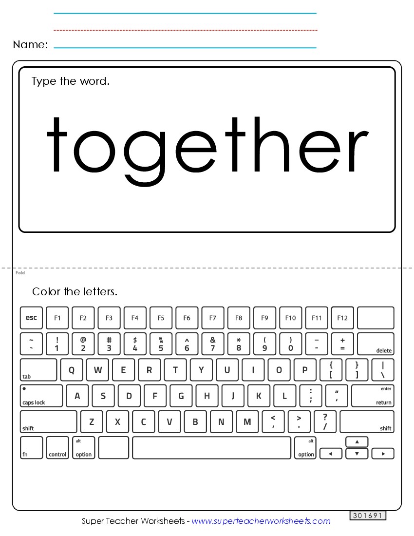 Type the Word: Together Sight Words Individual Worksheet