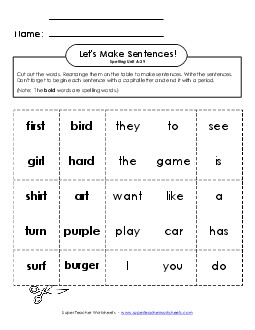 Let\'s Build Sentences (A-29) Spelling A Worksheet