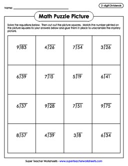 Division with Remainders: Match Puzzle Picture (Reindeer) Christmas Worksheet