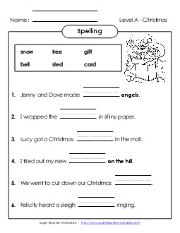 Sentence Completion (A-Christmas) Spelling A Worksheet