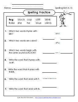 Spelling Practice (A-13)  Spelling A Worksheet