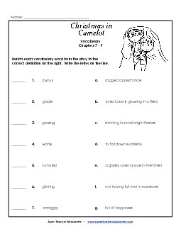 Vocabulary for Chapters 7-9 Book Christmas In Camelot Worksheet