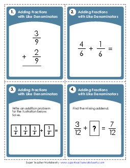 Fraction Addition (Like Denominators) Fractions Worksheet