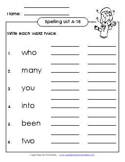 Write Twice (A-18) Spelling A Worksheet