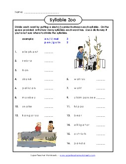 Syllable Zoo Syllables Worksheet