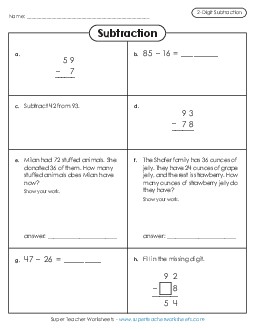 Variety Worksheet: 2-Digit Subtraction Worksheet