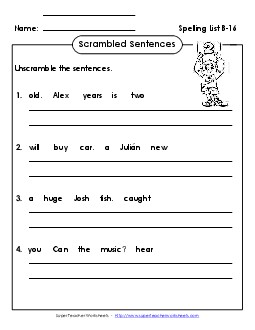 Scrambled Sentences (B-16) Spelling B Worksheet