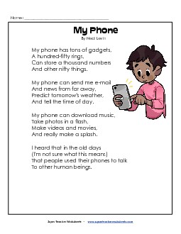 My Phone  Poems Worksheet