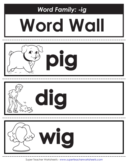 New Word Wall: -ig Words Worksheet New Word Wall: -ig Words Worksheet