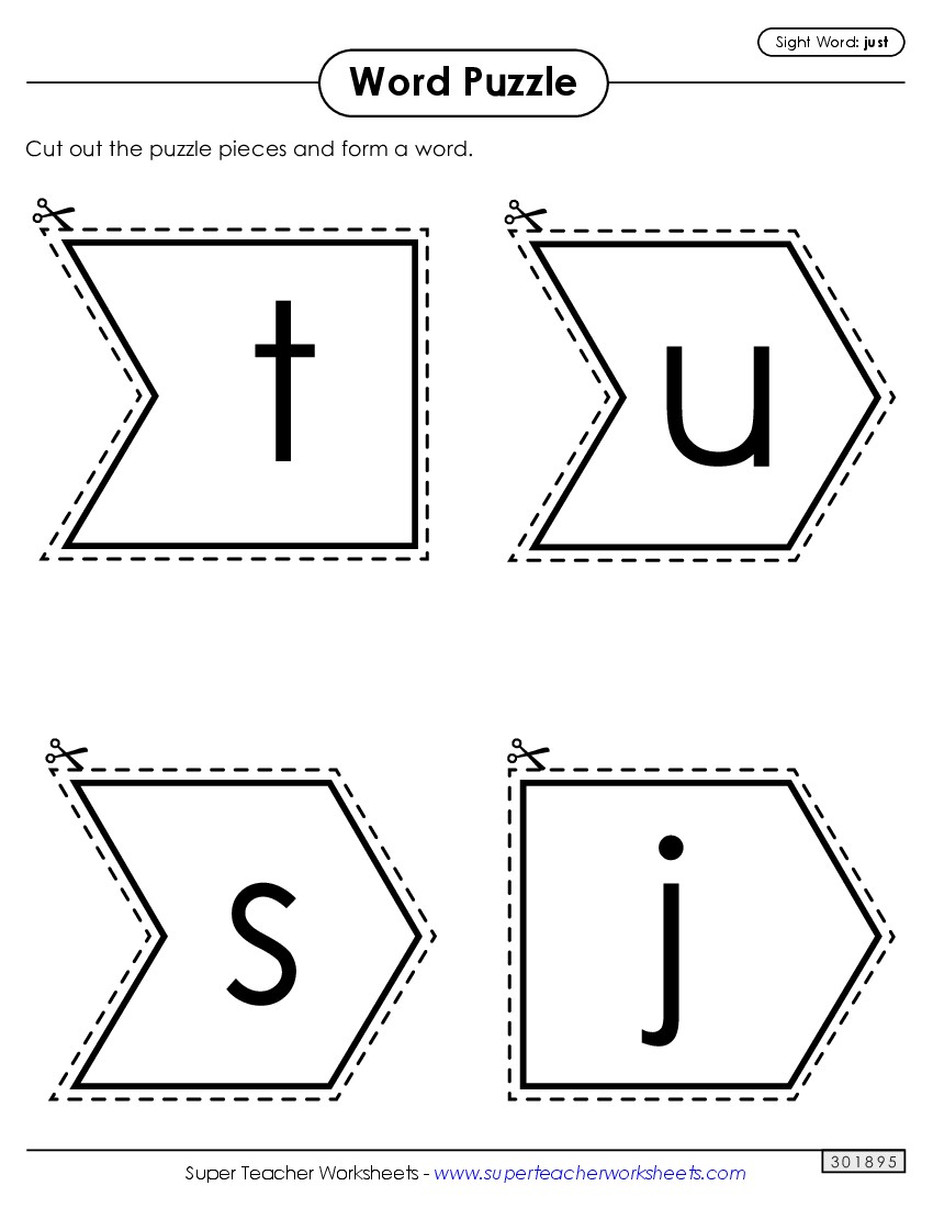 Word Puzzle: Just Sight Words Individual Worksheet