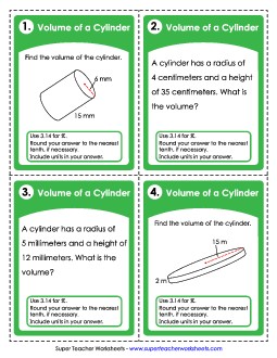 Task Cards: Volume of a Cylinder Worksheet