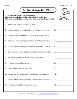 Fix the Mistakes (D-24) Spelling D Worksheet