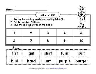 ABC Order: Cut and Glue (A-29) Spelling A Worksheet