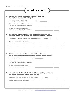 Multiplication/Measurement Word Problems Worksheet