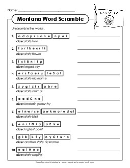 Word Scramble States Individual Worksheet