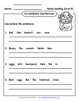 Scrambled Sentences (B-Easter)  Spelling B Worksheet