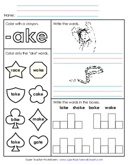 Worksheet 1 (-ake Words) Word Families Worksheet