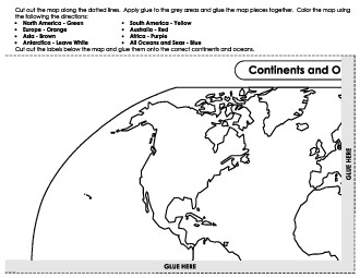 Cut & Glue World Map 2nd Grade Social Studies Worksheet