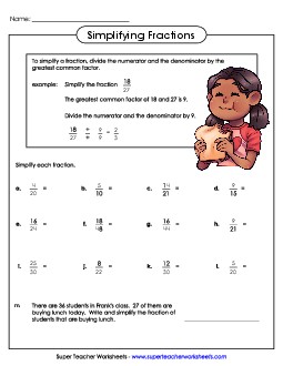 Simplifying Fractions 4th Grade Math Worksheet