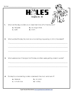 Questions for Chapters 36-42 Book Holes Worksheet