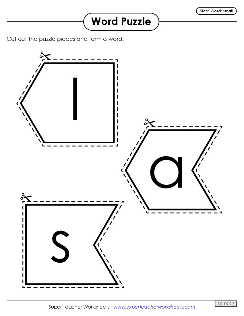 Word Puzzle: Small Sight Words Individual Worksheet