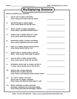 Multiplication Word Problems (Twelves) Worksheet