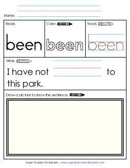 Worksheet 3: Been Sight Words Individual Worksheet