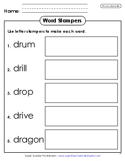 Word Stampers (Dr- Words) Phonics Blends Worksheet