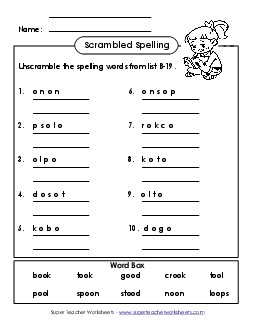 Word Unscramble (B-19) Spelling B Worksheet