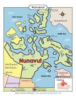 Nunavut Map (Full Colour) Canada Worksheet